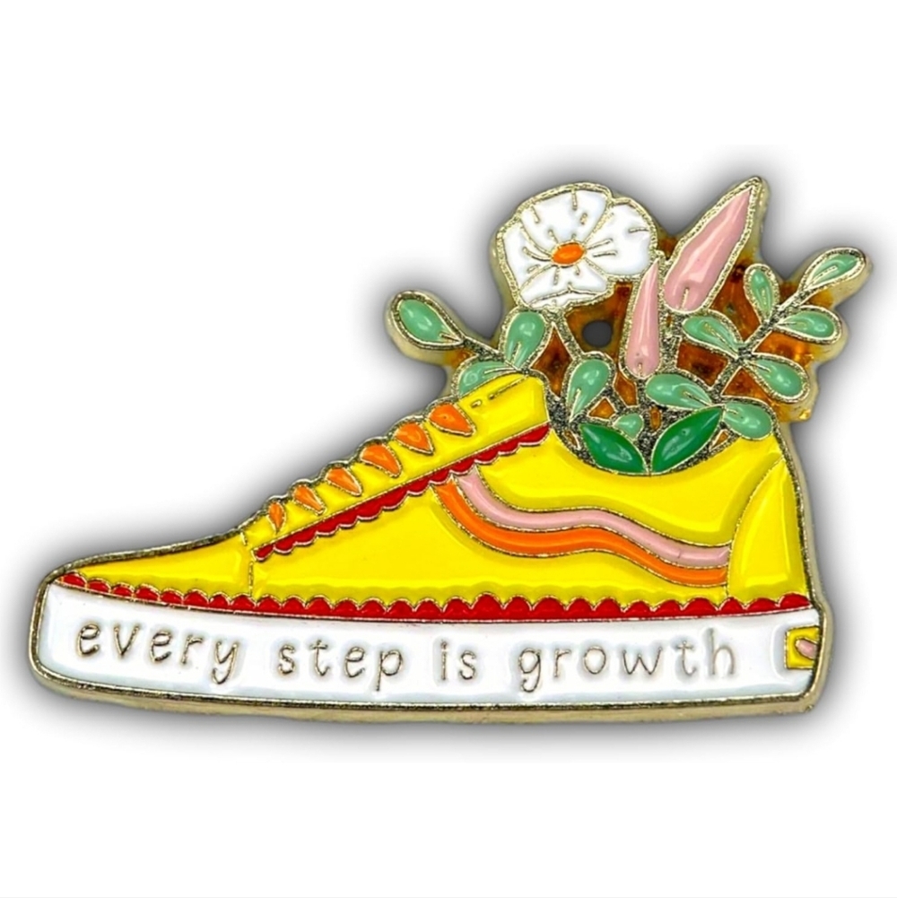 Yellow Sneaker Enamel Pin with Floral Design